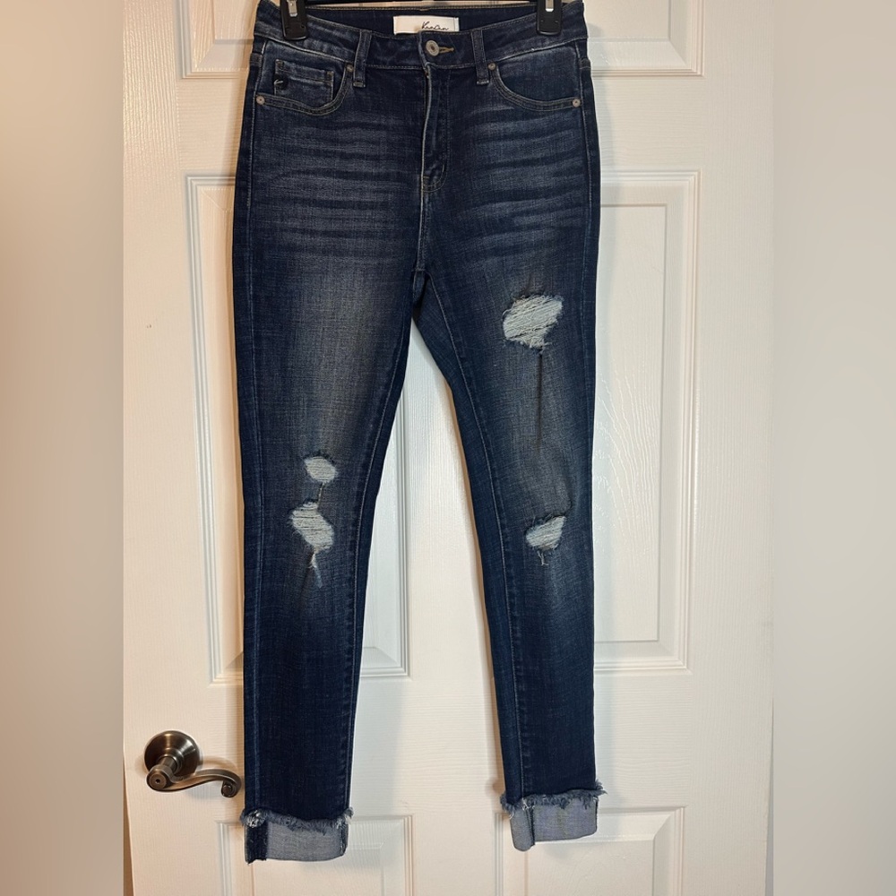 KanCan Dark Wash Distressed Ankle Jeans